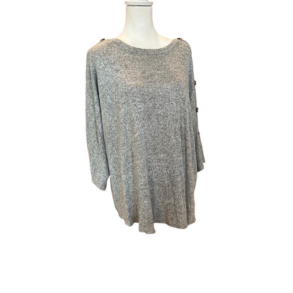 KIM & CAMI 3/4 SLEEVE SLOUCH BUTTON SHOULDER DETAILS TOP WOMENS PLUS SIZE 3X